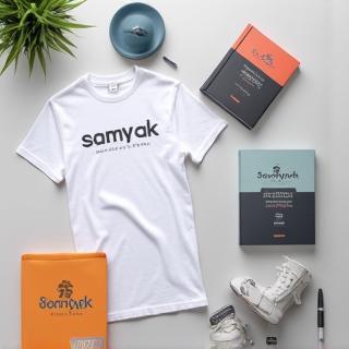 Samyak Digital Media branded merchandise like t-shirt, notebook, and pen